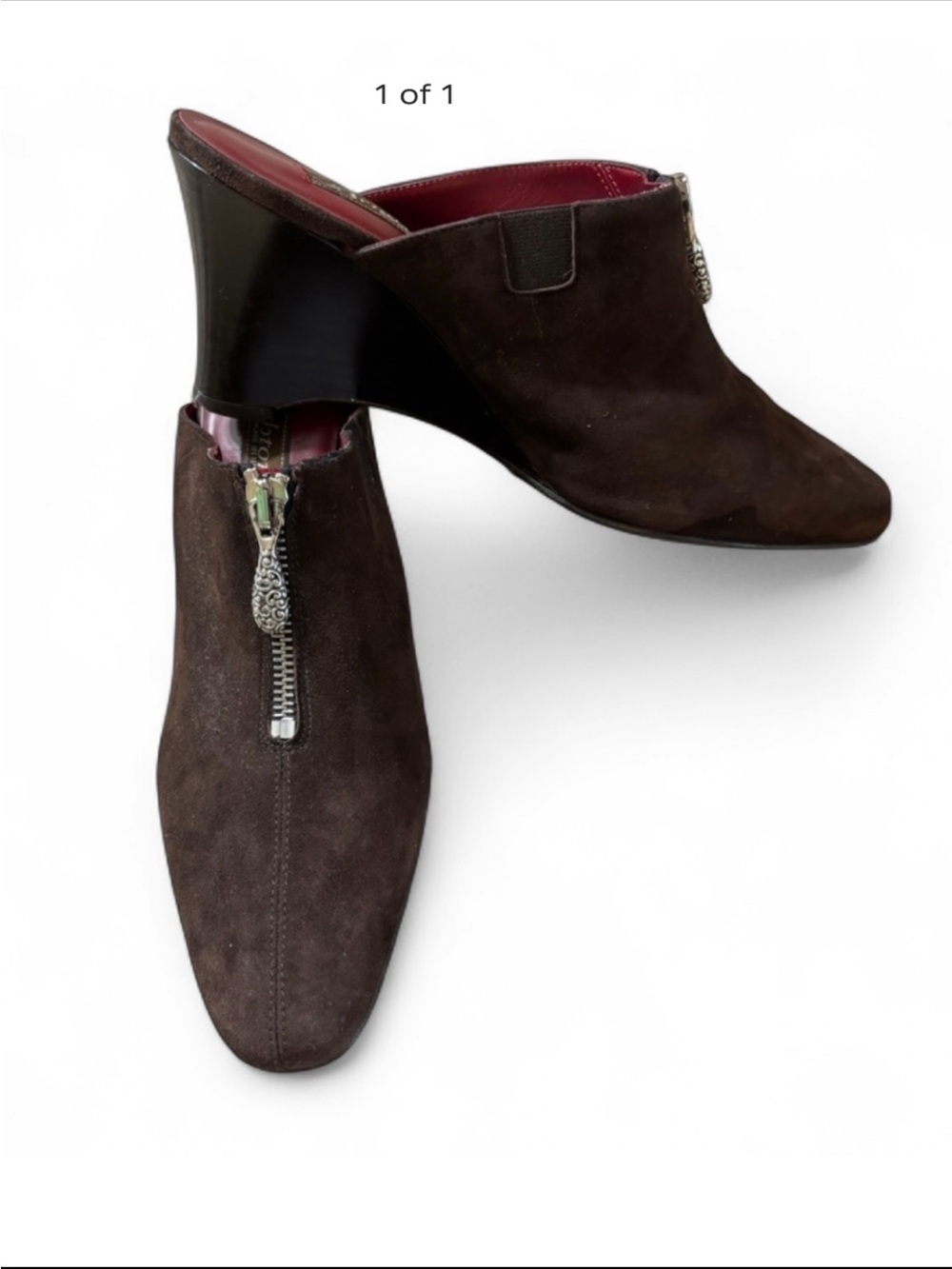 Brighton Brown Suede Leather Women's Wedge Mules size 8.5 M